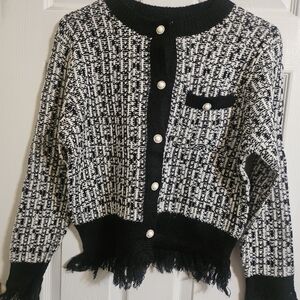 NWT Gili Monochrome Fringed Sweater Cardigan, lightweight